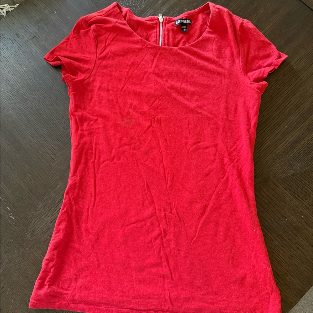 Express Red Fitted Short Sleeve T-Shirt